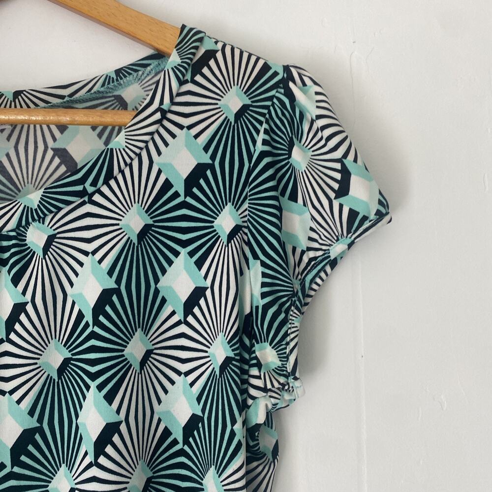 Worthington Top XL Womens Geometric Blue SS Puff Pullover Blouse Colorful Print - Picture 2 of 11